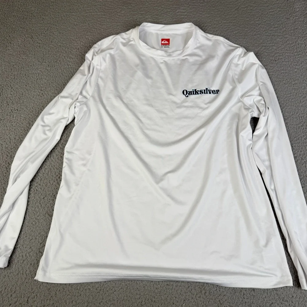 Quiksilver Rash Guard Mens L White Long Sleeve Swim Shirt UPF Protection Surf
